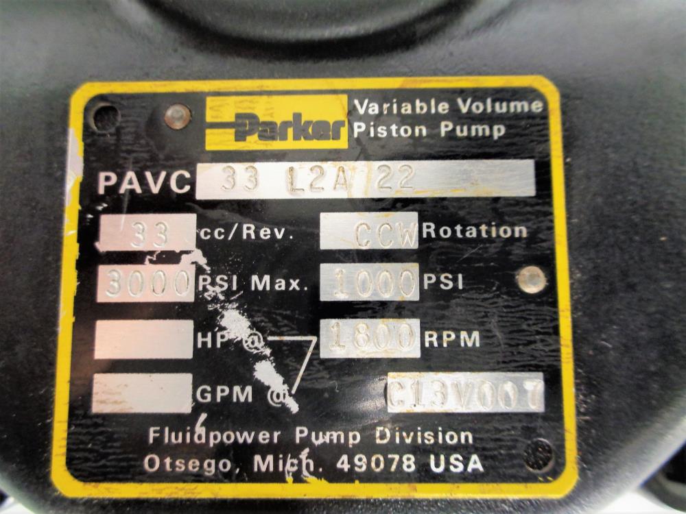 Parker Hydraulic Variable Volume Piston Pump #PAVC 33 L2A 22